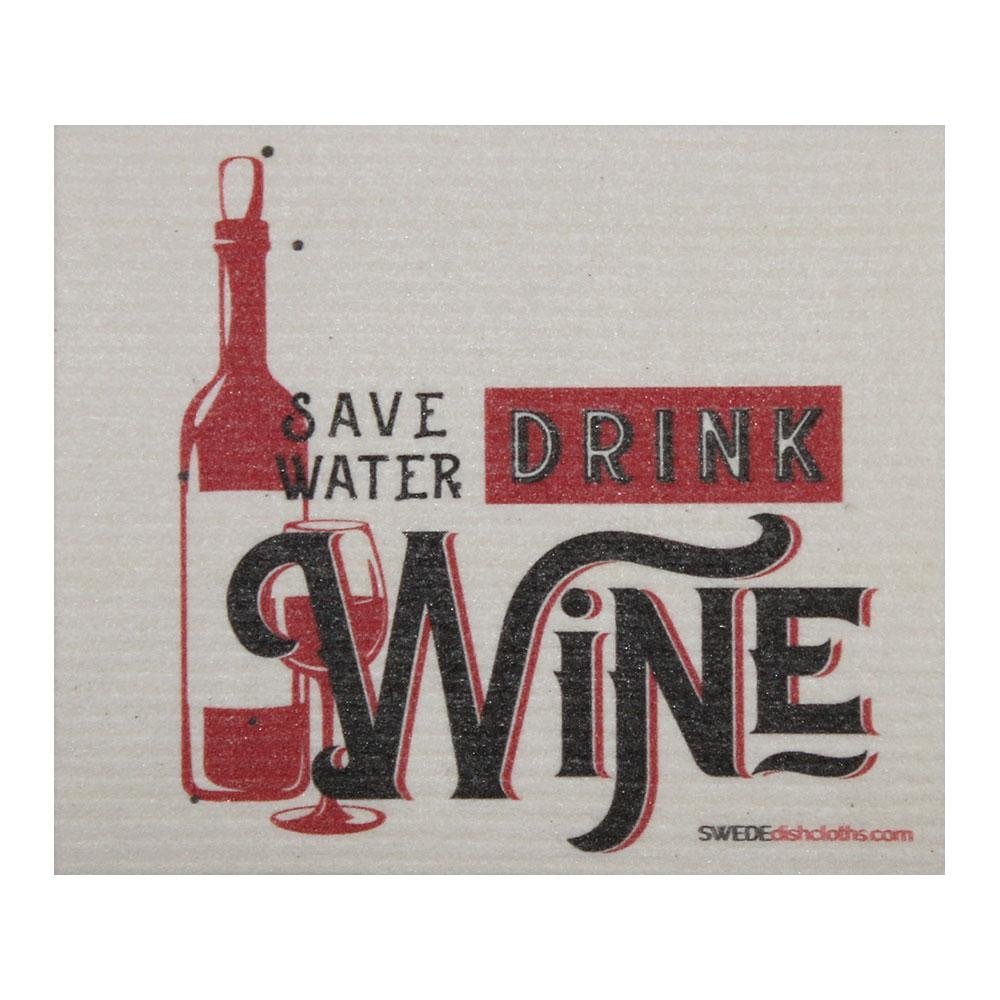 Save Water Drink Wine ONE each Swedish Dishcloth | ECO Friendly Absorbent Cleaning Cloth | Reusable Cleaning Wipes - SWEDEdishcloths.com