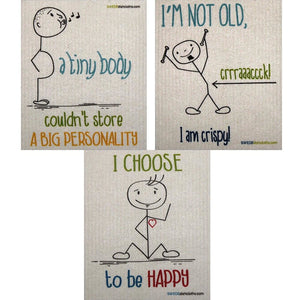 StickMan Sayings Set of 3 each Swedish Dishcloths | ECO Friendly Absorbent Cleaning Cloth | Reusable Cleaning Wipes