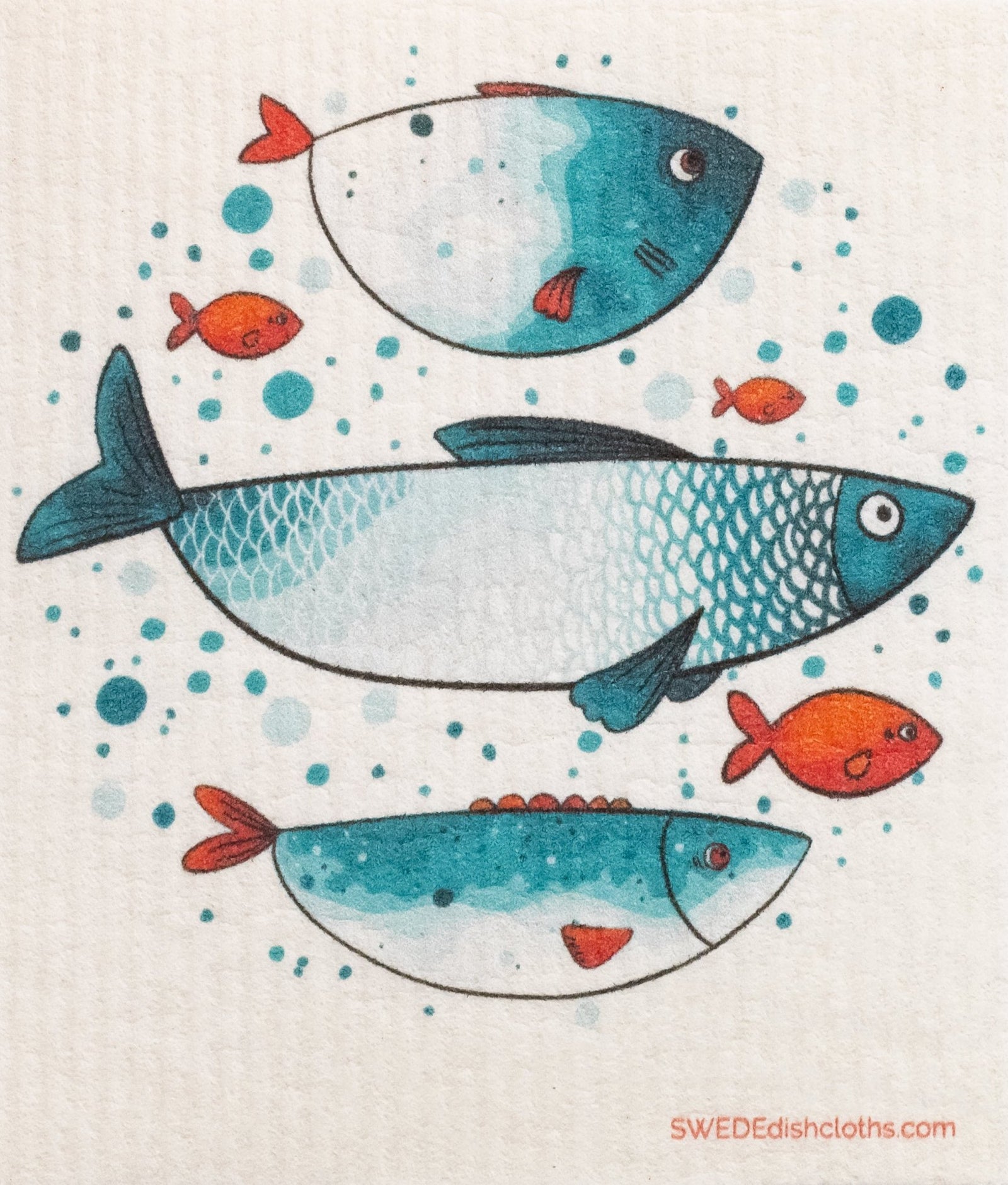 Swedish dishcloth Blue Fish Family Single Spongecloth - SWEDEdishcloths.com