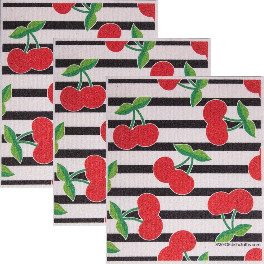 Swedish Dishcloth (Cherry Collage) Set of 3 Paper Towel Replacements | Swededishcloths - SWEDEdishcloths.com