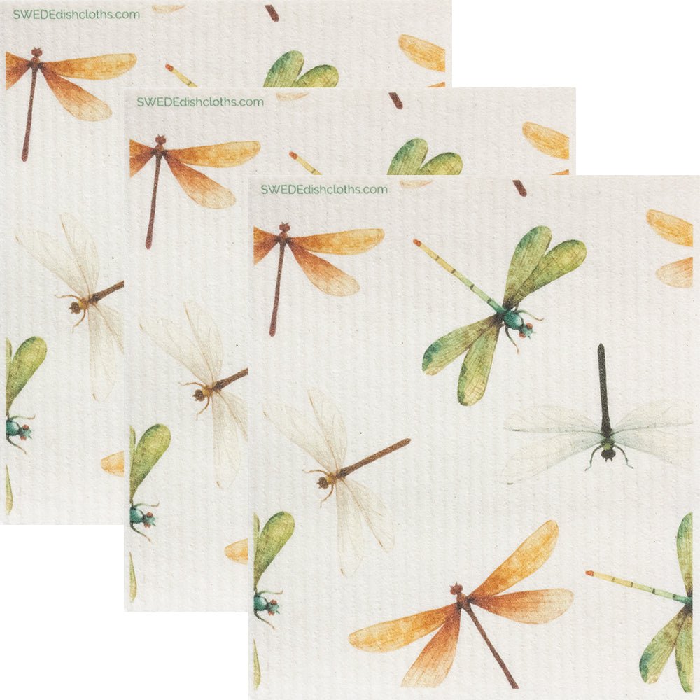 Swedish Dishcloth Dragonfly Collage Set of 3 Spongelcoths - SWEDEdishcloths.com