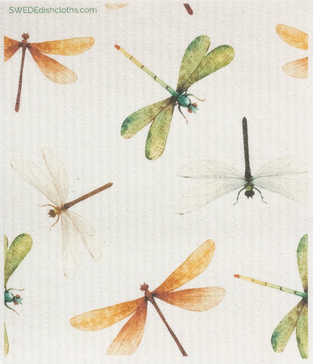Swedish dishcloth Dragonfly Collage Single Spongecloth - SWEDEdishcloths.com