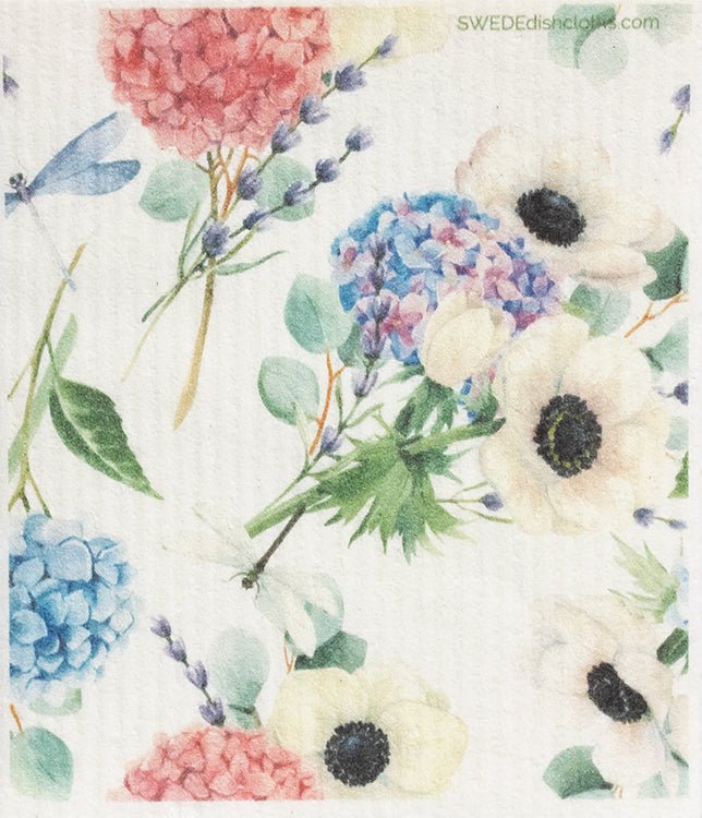 Swedish Dishcloth Dragonfly Hydrangea Single Spongecloth - SWEDEdishcloths.com