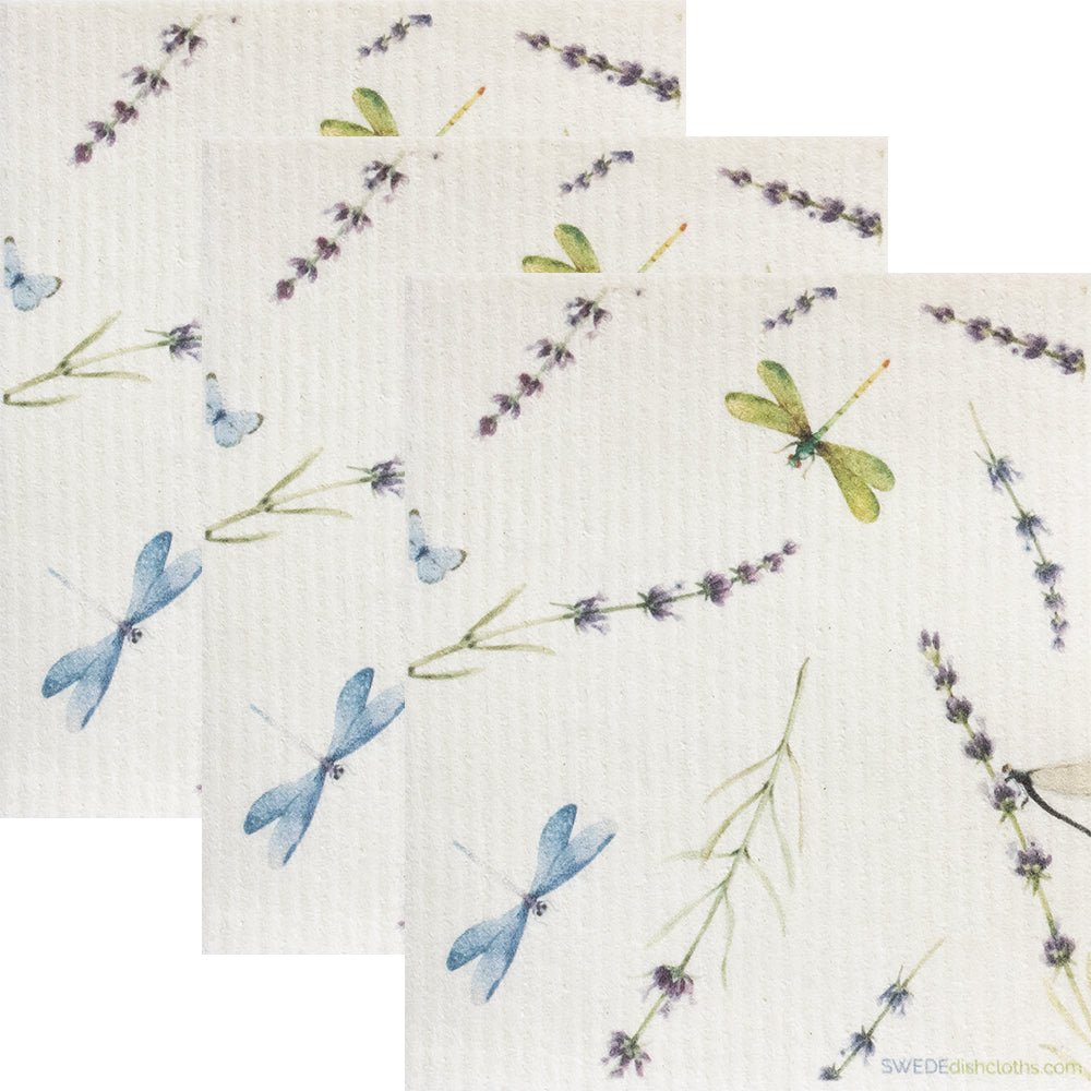 Swedish Dishcloth Dragonfly Lavender Set of 3 Spongelcoths - SWEDEdishcloths.com