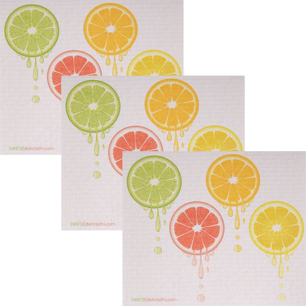 Swedish Dishcloth (Dripping Fruit) Set of 3 Paper Towel Replacements | Swededishcloths - SWEDEdishcloths.com