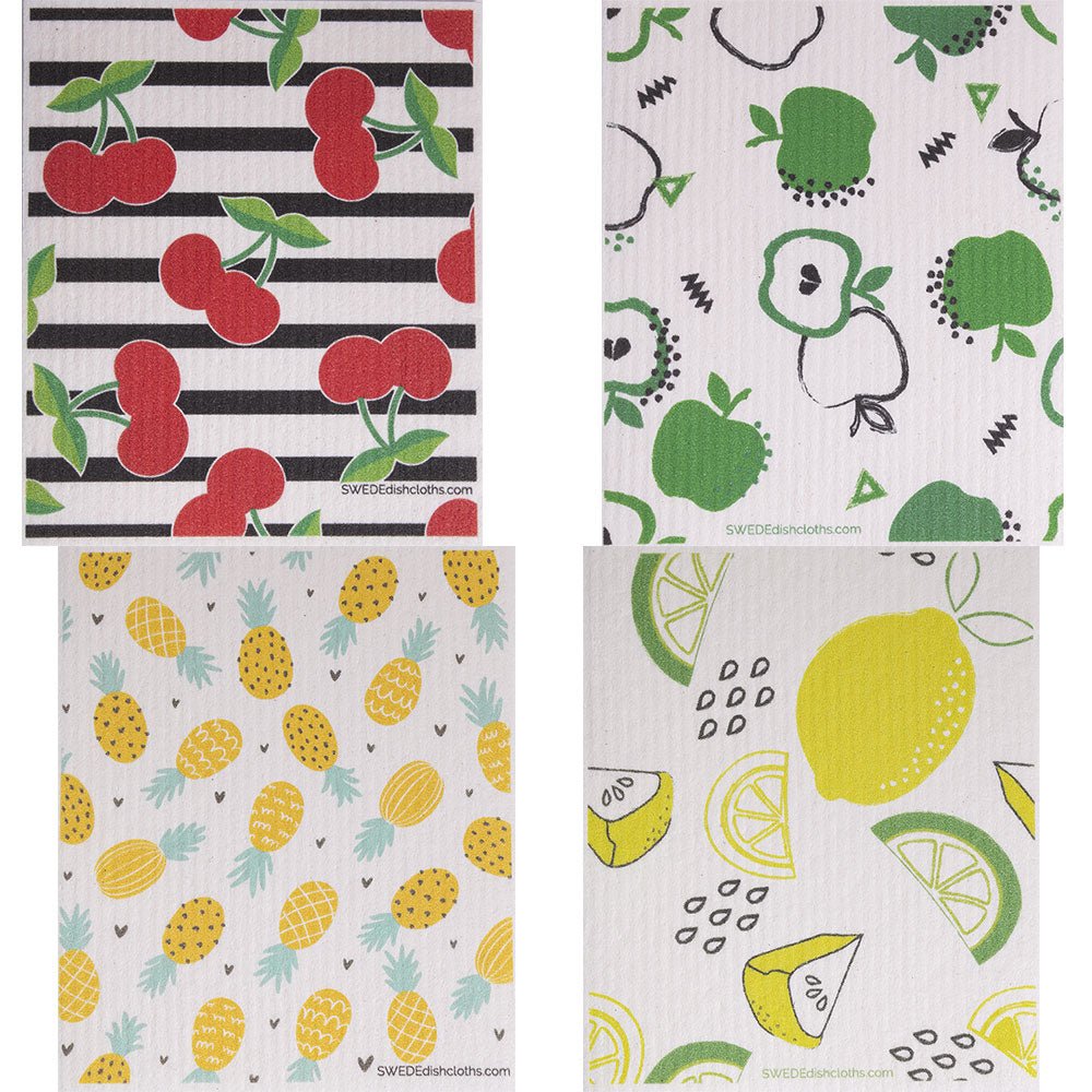 Swedish Dishcloth (Fruit Collage) Set of 4 (One of each design) Paper Towel Replacements | Swededishcloths - SWEDEdishcloths.com