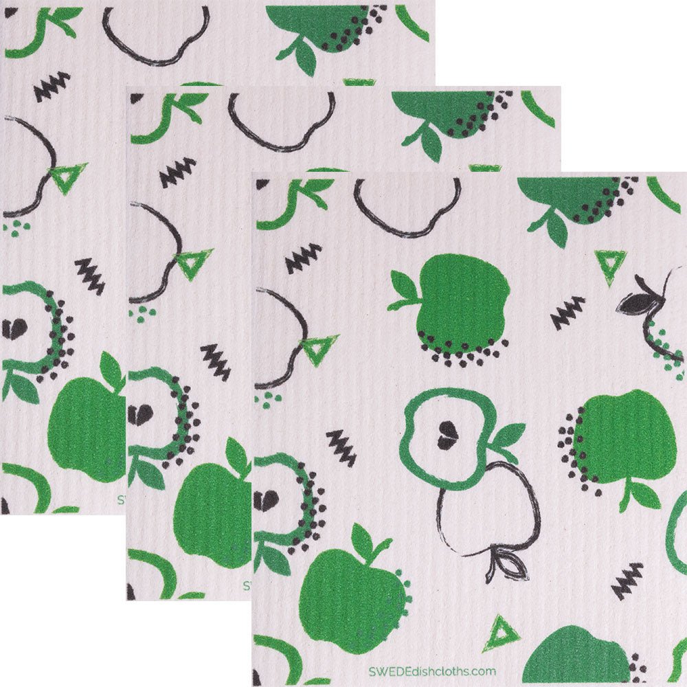 Swedish Dishcloth (Green Apples) Set of 3 Paper Towel Replacements | Swededishcloths - SWEDEdishcloths.com