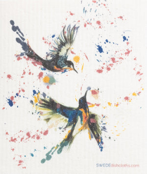 Swedish Dishcloth Hummingbirds Playing Single Spongecloth - SWEDEdishcloths.com