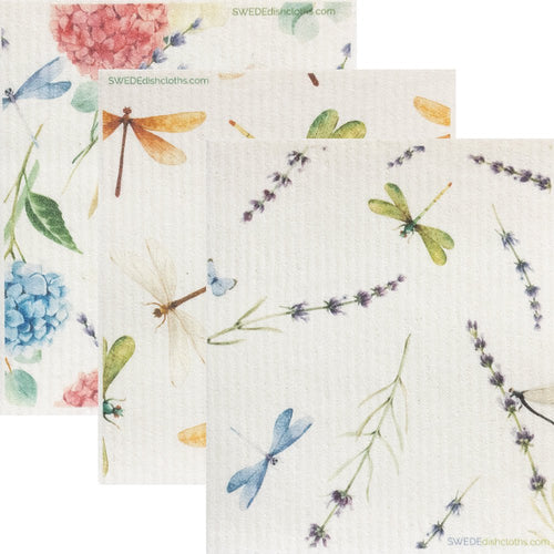 Swedish Dishcloth Mixed Dragonfly Set of 3 Spongelcoths - SWEDEdishcloths.com