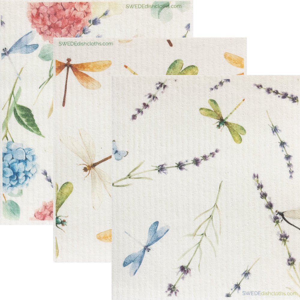 Swedish Dishcloth Mixed Dragonfly Set of 3 Spongelcoths - SWEDEdishcloths.com