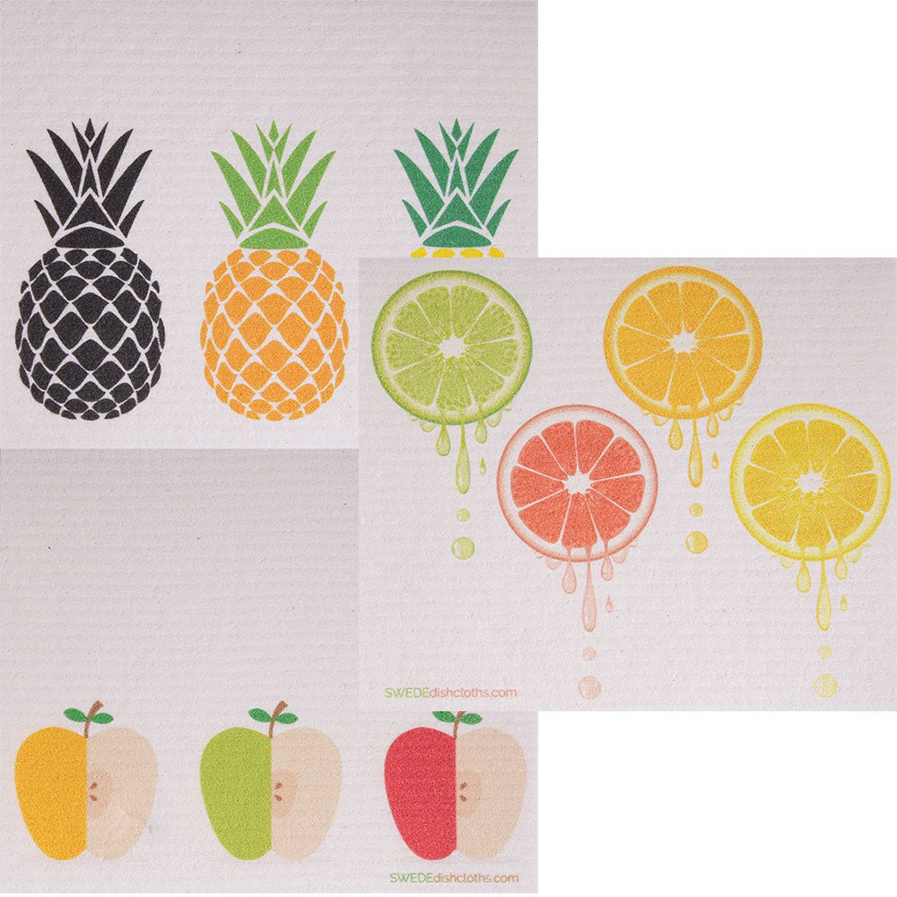 Swedish Dishcloth (Mixed Fruit) Set of 3 (One of each design) Paper Towel Replacements | Swededishcloths - SWEDEdishcloths.com