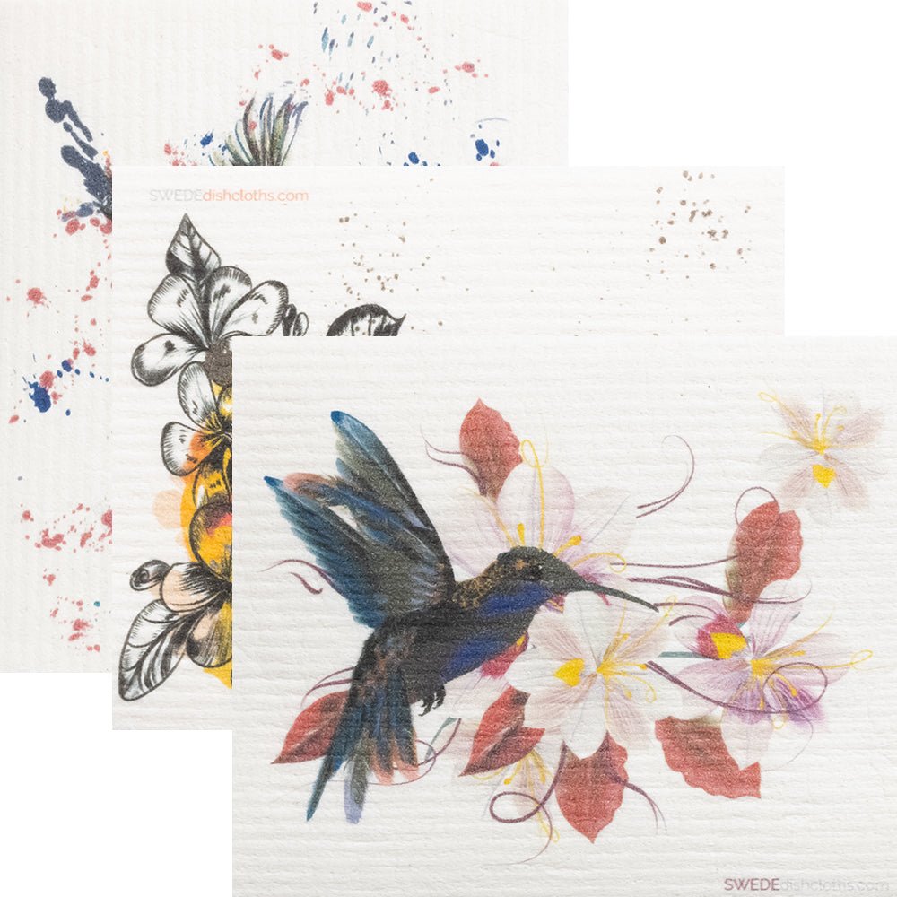 Swedish Dishcloth Mixed Hummingbirds Set of 3 Sponge cloths - SWEDEdishcloths.com