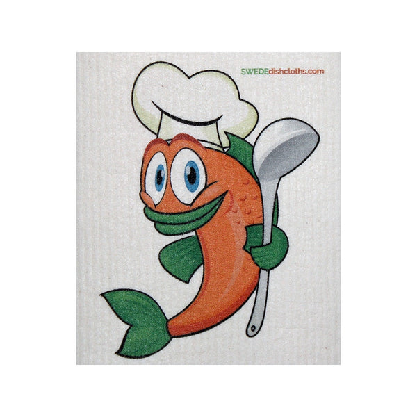 Swedish Dishcloth One Swedish Dishcloth Orange Fish Chef Design - 1