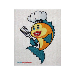 Swedish Dishcloth One Swedish Dishcloth Yellow Fish Chef Design - 1