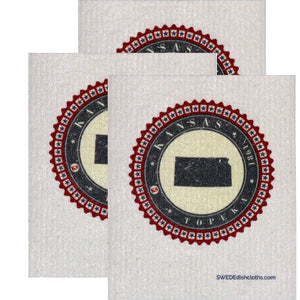 Swedish Dishcloth Set of 3 each Swedish Dishcloth Badge Design - Kansas