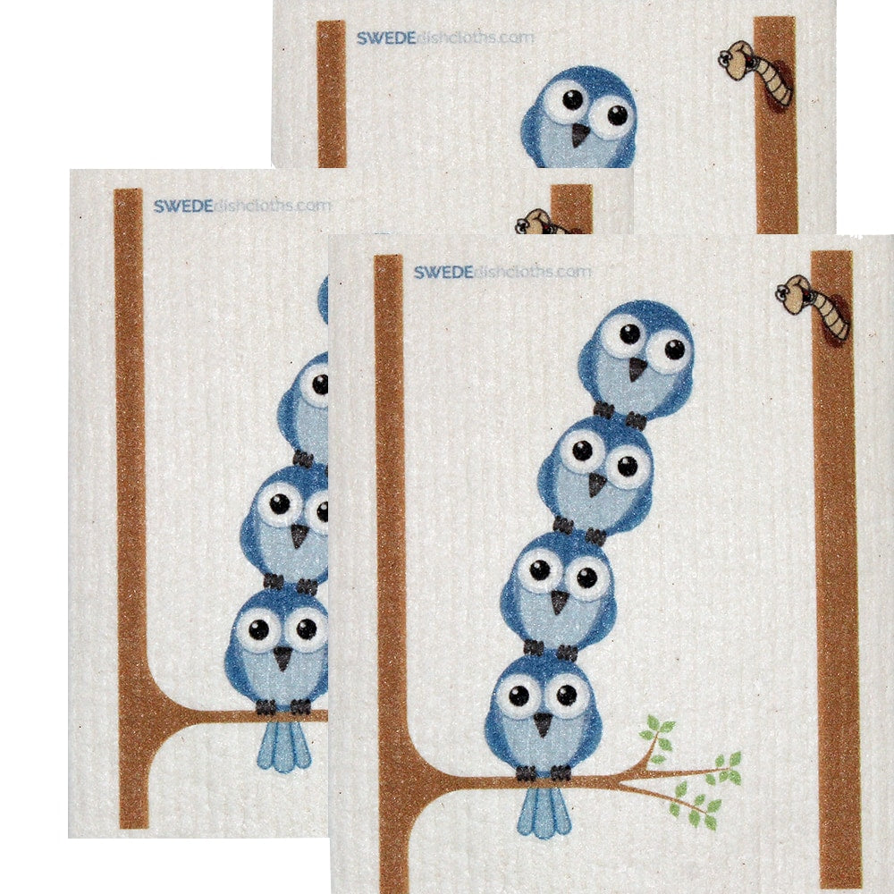 Swedish Dishcloth Set of 3 Swedish Dishcloths Bluebirds in Tree Design