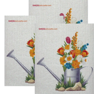 Swedish Dishcloth Set of 3 each Swedish Dishcloths Flowers in Pail Design