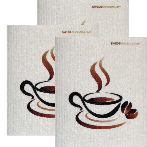 Swedish Dishcloth Set of 3 each Swedish Dishcloths Steaming Coffee Design