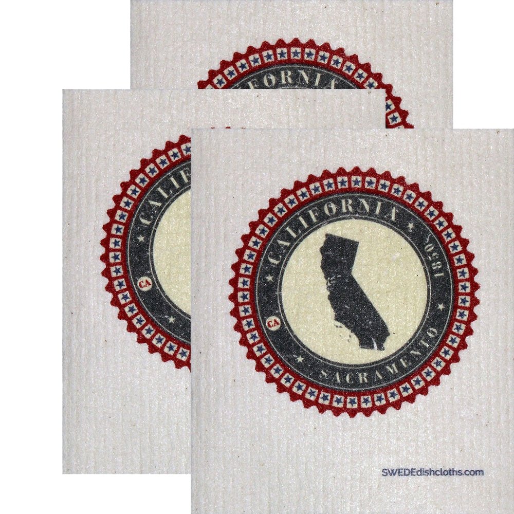 Swedish Dishcloth Set of 3 each Swedish Dishcloth Badge Design - California - SWEDEdishcloths.com