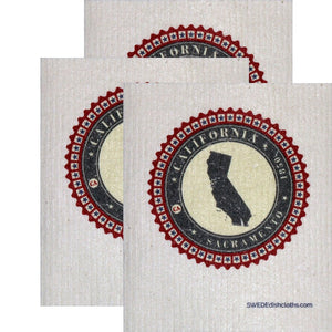 Swedish Dishcloth Set of 3 each Swedish Dishcloth Badge Design - California - SWEDEdishcloths.com