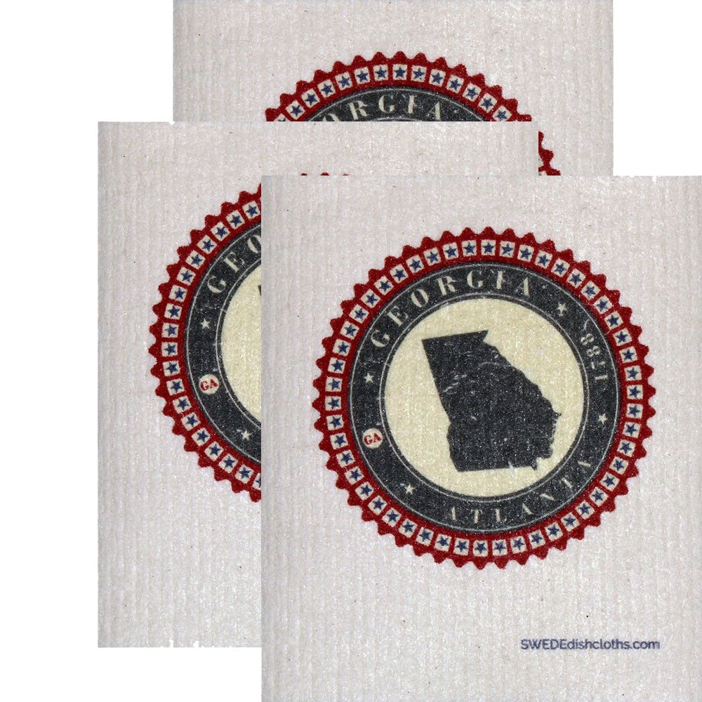 Swedish Dishcloth Set of 3 each Swedish Dishcloth Badge Design - Georgia - SWEDEdishcloths.com