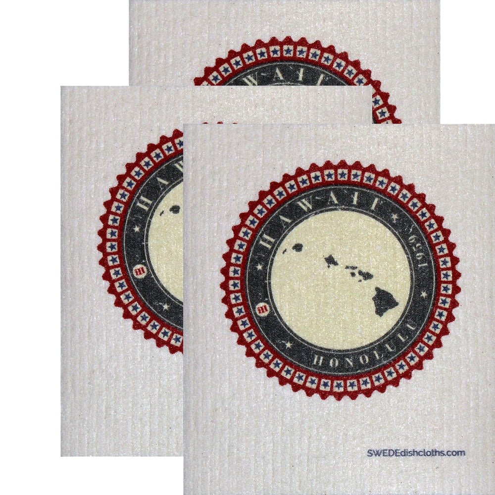 Swedish Dishcloth Set of 3 each Swedish Dishcloth Badge Design - Hawaii - SWEDEdishcloths.com