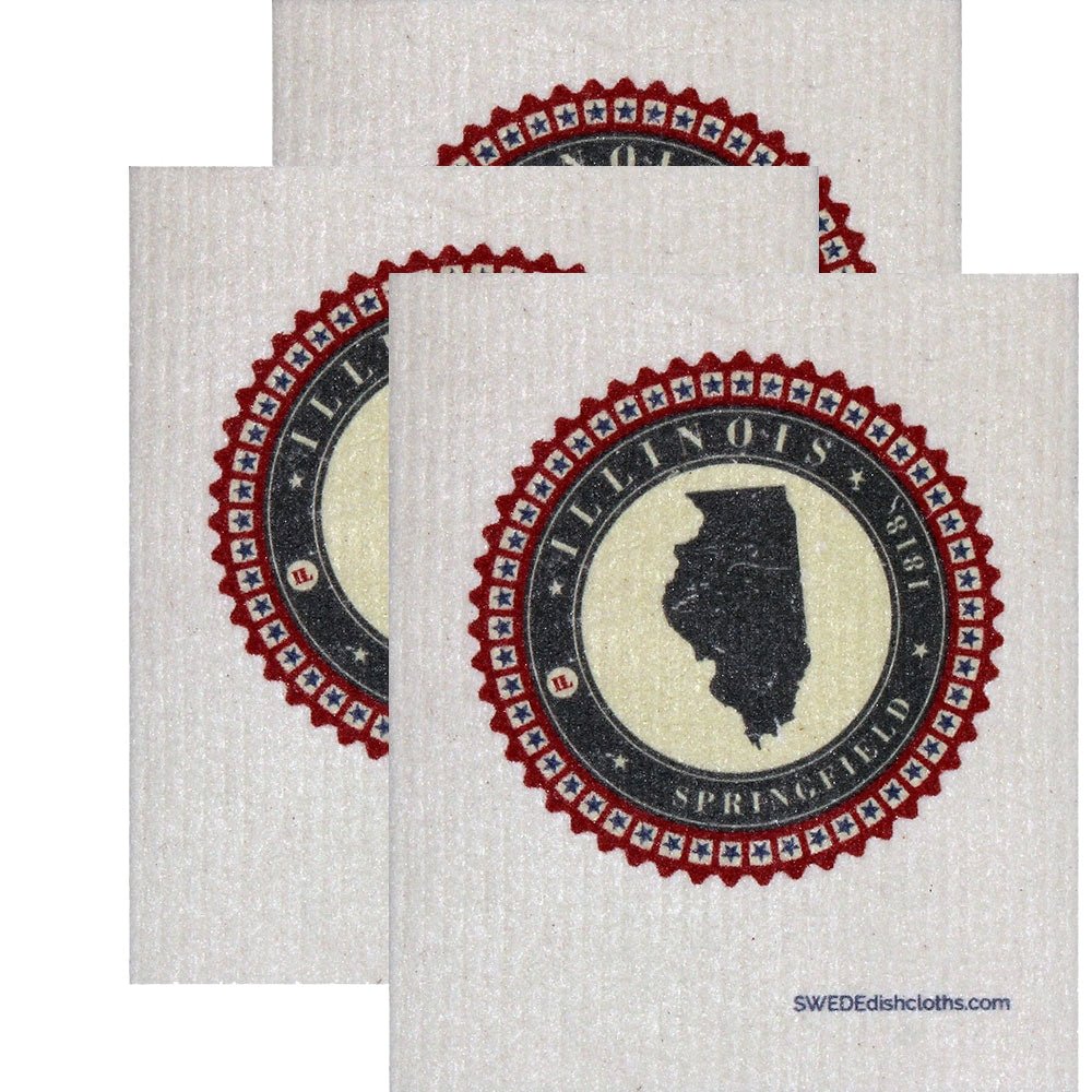 Swedish Dishcloth Set of 3 each Swedish Dishcloth Badge Design - Illinois - SWEDEdishcloths.com