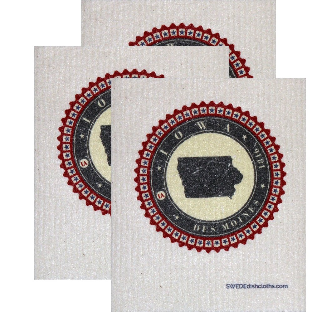Swedish Dishcloth Set of 3 each Swedish Dishcloth Badge Design - Iowa - SWEDEdishcloths.com