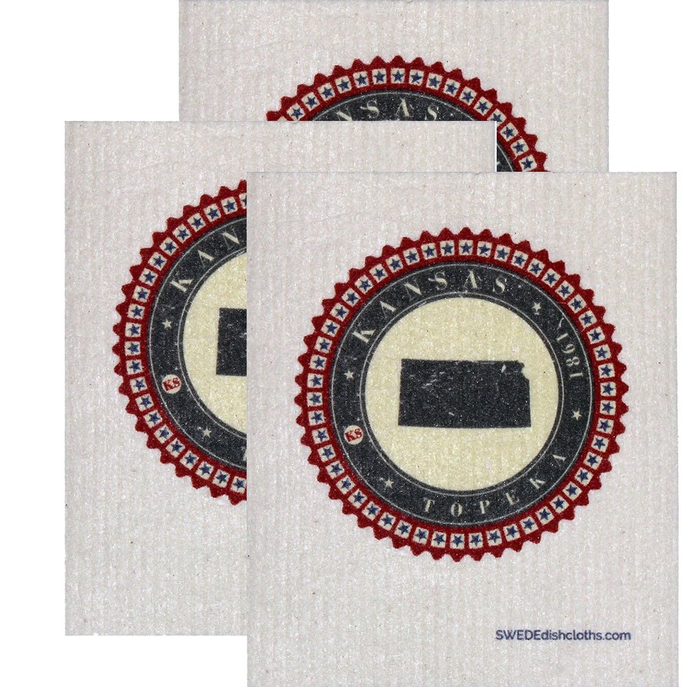 Swedish Dishcloth Set of 3 each Swedish Dishcloth Badge Design - Kansas - SWEDEdishcloths.com