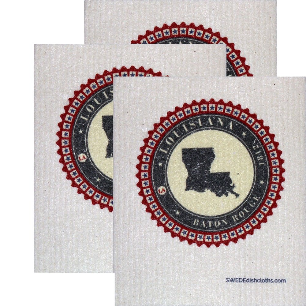 Swedish Dishcloth Set of 3 each Swedish Dishcloth Badge Design - Louisiana - SWEDEdishcloths.com