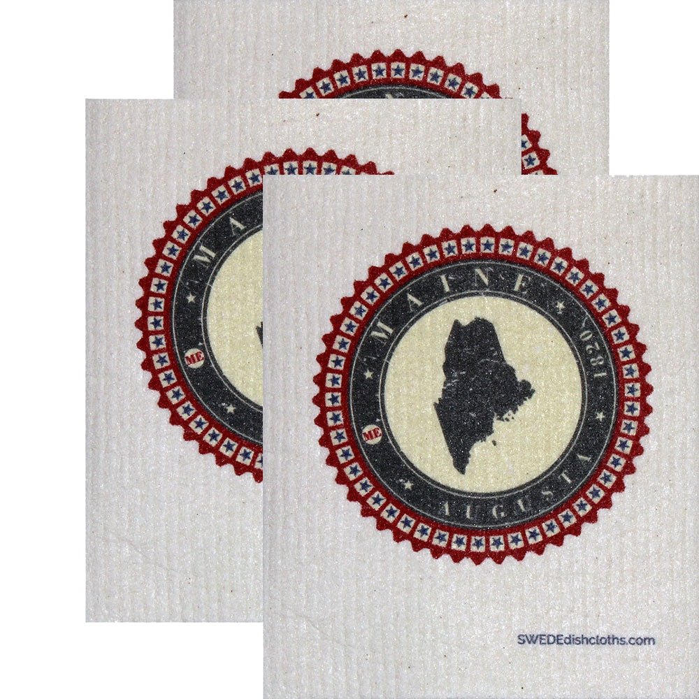 Swedish Dishcloth Set of 3 each Swedish Dishcloth Badge Design - Maine - SWEDEdishcloths.com