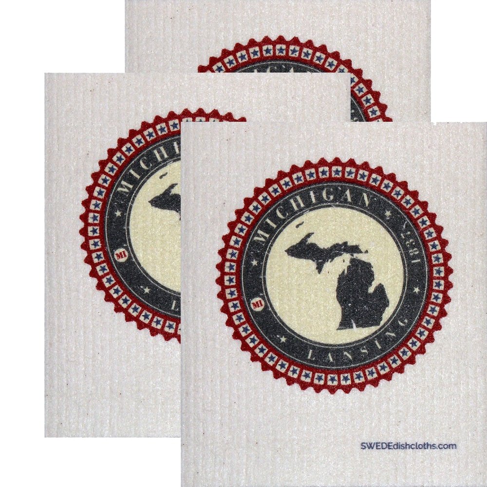 Swedish Dishcloth Set of 3 each Swedish Dishcloth Badge Design - Michigan - SWEDEdishcloths.com
