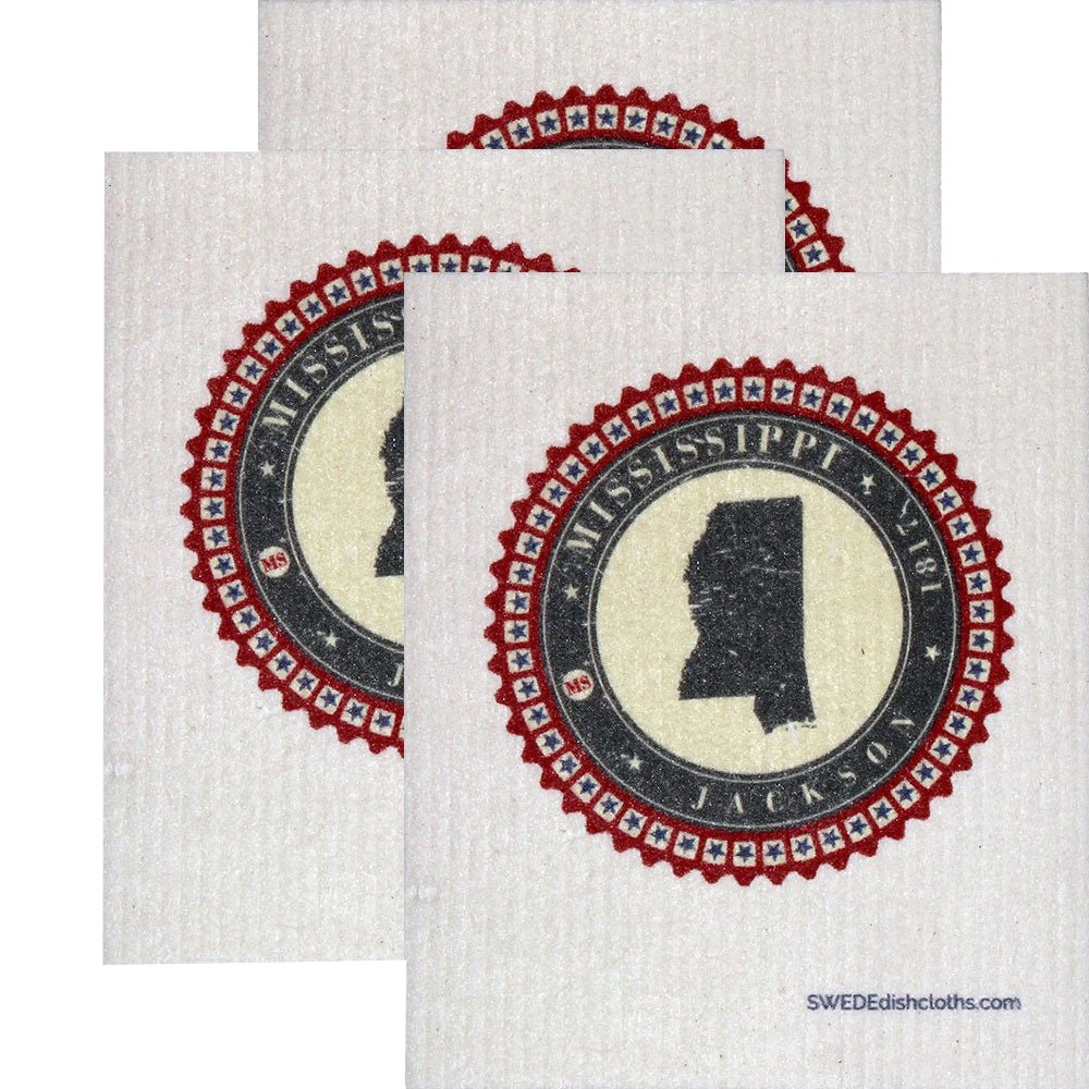 Swedish Dishcloth Set of 3 each Swedish Dishcloth Badge Design - Mississippi - SWEDEdishcloths.com
