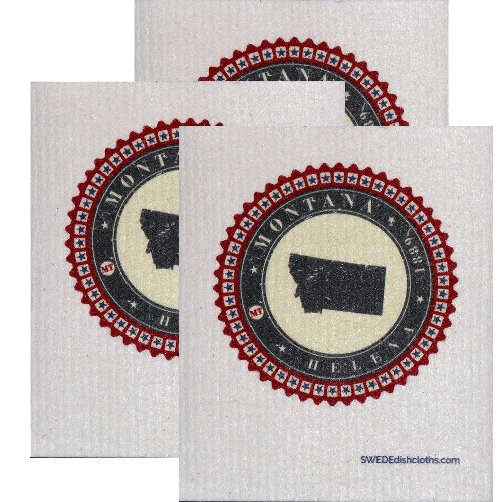 Swedish Dishcloth Set of 3 each Swedish Dishcloth Badge Design - Montana - SWEDEdishcloths.com