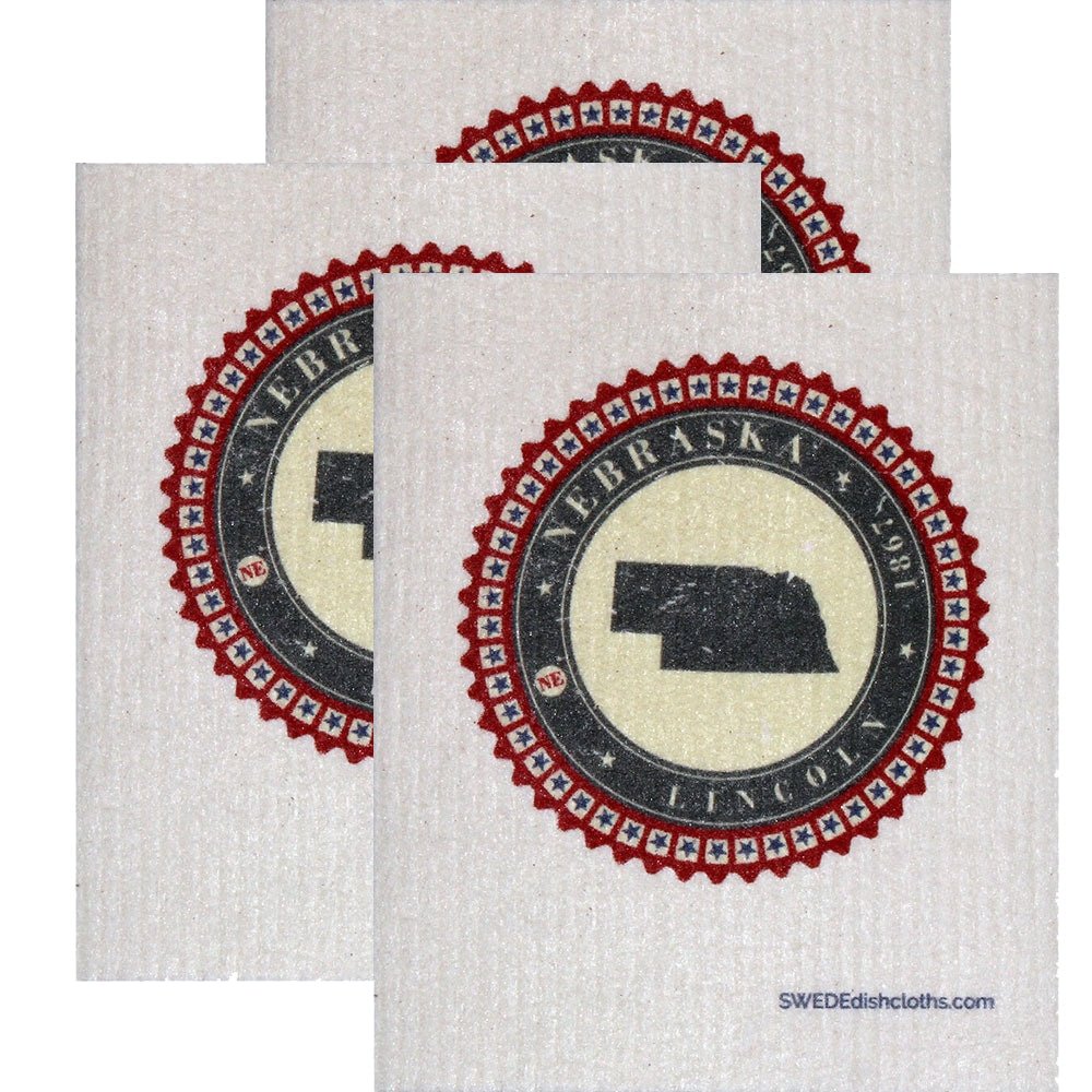 Swedish Dishcloth Set of 3 each Swedish Dishcloth Badge Design - Nebraska - SWEDEdishcloths.com