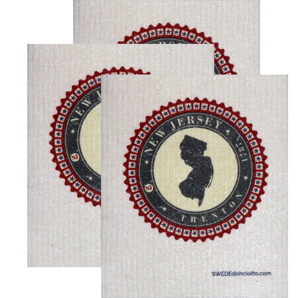 Swedish Dishcloth Set of 3 each Swedish Dishcloth Badge Design - New Jersey - SWEDEdishcloths.com