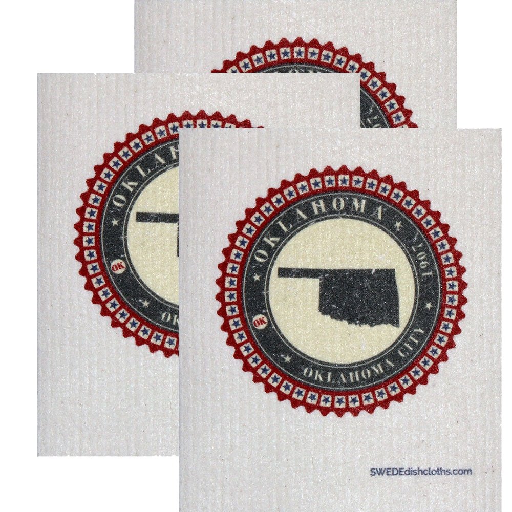 Swedish Dishcloth Set of 3 each Swedish Dishcloth Badge Design Oklahoma - SWEDEdishcloths.com