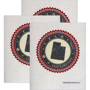 Swedish Dishcloth Set of 3 each Swedish Dishcloth Badge Design - Utah - SWEDEdishcloths.com