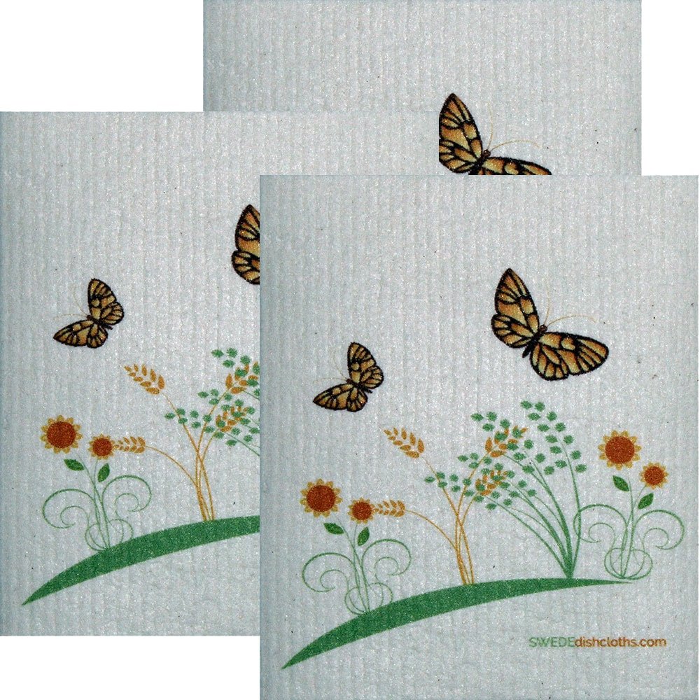 Swedish Dishcloth Set of 3 each Swedish Dishcloths 2 Spring Butterflies Design - SWEDEdishcloths.com