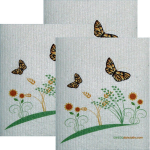Swedish Dishcloth Set of 3 each Swedish Dishcloths 2 Spring Butterflies Design - SWEDEdishcloths.com