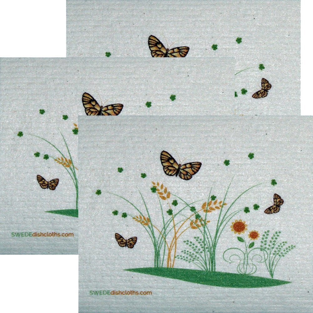 Swedish Dishcloth Set of 3 each Swedish Dishcloths 3 Spring Butterflies Design - SWEDEdishcloths.com