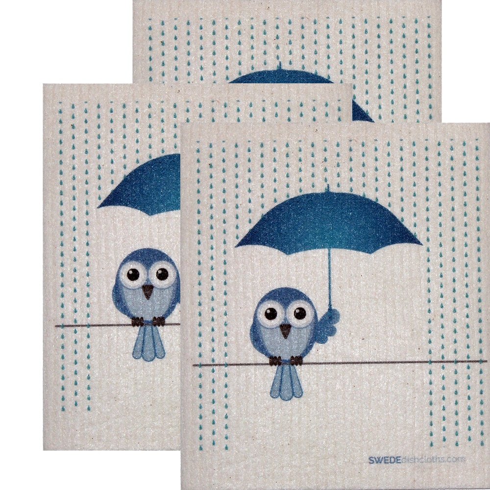 Swedish Dishcloth Set of 3 each Swedish Dishcloths Bluebird in Rain Design - SWEDEdishcloths.com