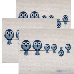 Swedish Dishcloth Set of 3 each Swedish Dishcloths Bluebirds on Wire Design - SWEDEdishcloths.com
