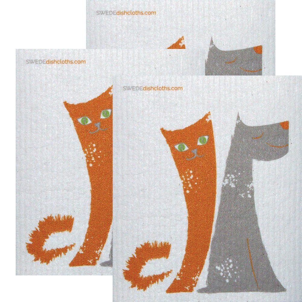 Swedish Dishcloth Set of 3 each Swedish Dishcloths Dog/Cat Friends Design - SWEDEdishcloths.com
