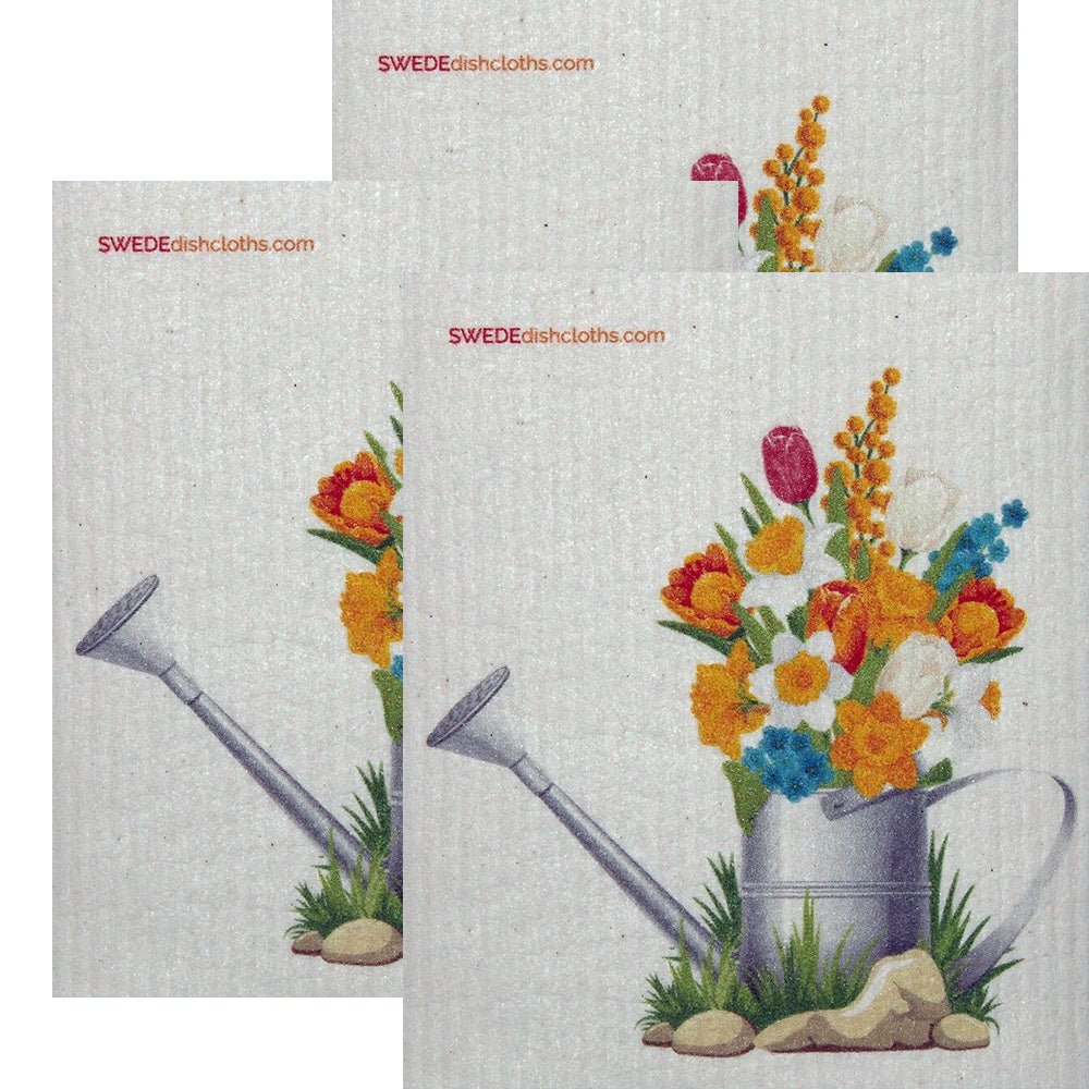 Swedish Dishcloth Set of 3 each Swedish Dishcloths Flowers in Pail Design - SWEDEdishcloths.com