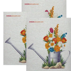 Swedish Dishcloth Set of 3 each Swedish Dishcloths Flowers in Pail Design - SWEDEdishcloths.com