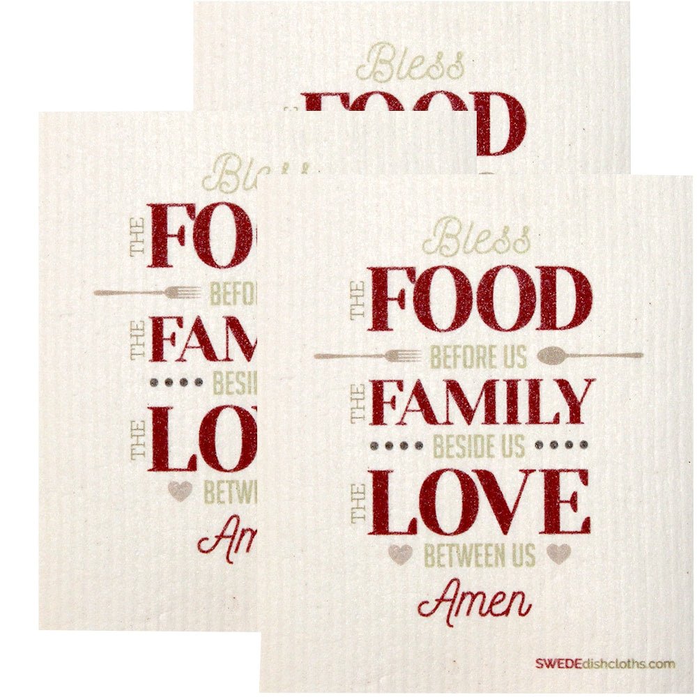 Swedish Dishcloth Set of 3 each Swedish Dishcloths Food-Family-Love Design - SWEDEdishcloths.com