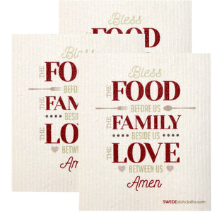 Swedish Dishcloth Set of 3 each Swedish Dishcloths Food-Family-Love Design - SWEDEdishcloths.com
