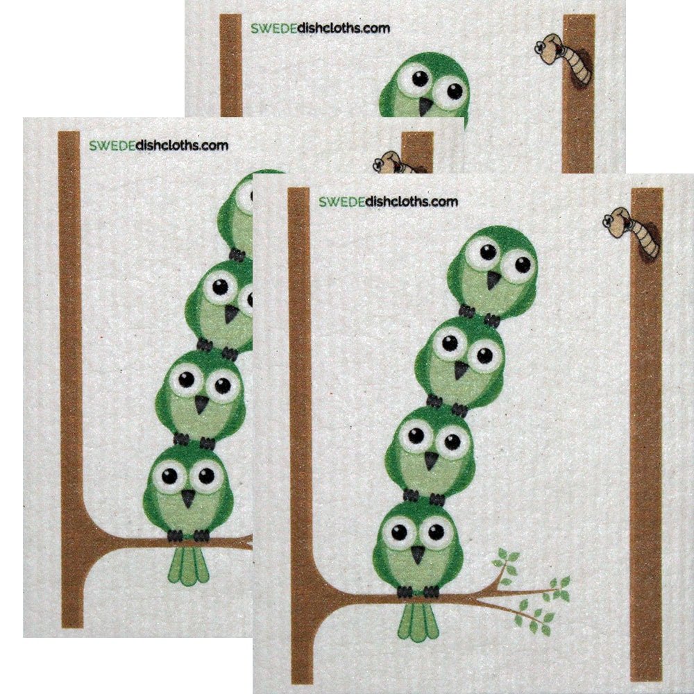 Swedish Dishcloth Set of 3 each Swedish Dishcloths Greenbirds in Tree Design - SWEDEdishcloths.com