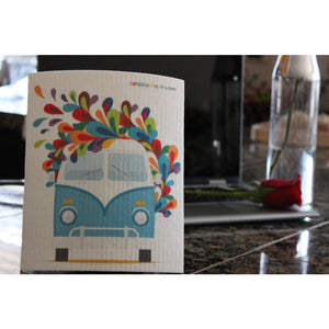 Swedish Dishcloth Set of 3 each Swedish Dishcloths Hippie Bus Design - SWEDEdishcloths.com